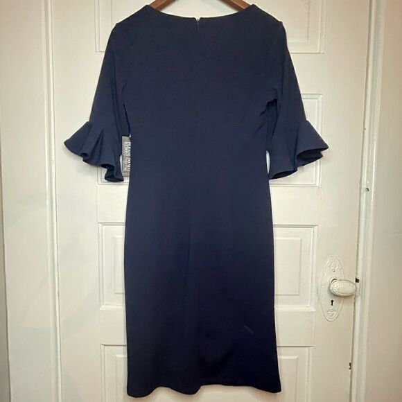 NWTs NY&C Navy Classy Ballerina Length Flutter Sleeve Dress Size Small - Picture 7 of 12
